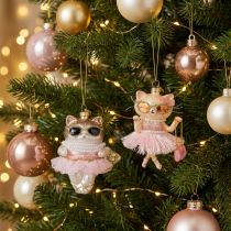 Artikel Katzen Glasanhänger aus Glas mit Tutu, 11 cm, Christbaumschmuck, 2 Stück