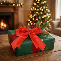Artikel Dekoschleife Rote Schleife mit goldenem Rand – Elegante Weihnachtsdeko 4cm breit 15×21cm 10St