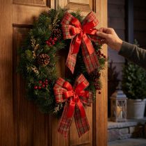 Artikel Dekoschleife Weihnachten Geschenkschleife Outdoor Rot Kariert 6cm breit 20×29cm 5St