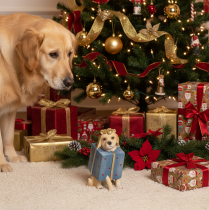 Artikel Dekofigur sitzender Hund Welpe im Geschenkpaket 20cm Kunstharz