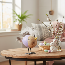 Artikel Deko Holzvögel mit Federn in Lila und Rosa für Tisch- und Frühjahrsdekoration, 10 cm, 6er-Set