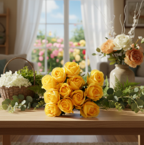 Artikel Künstliche Rose Gelb 62 cm mit langem Stiel, 12er-Set