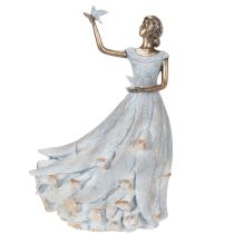 Artikel Elegante Dekofigur Frau mit Vogel aus Polyresin, 41 cm hoch, Kupferfarben mit Vintage-Finish