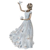 Artikel Elegante Dekofigur Frau mit Vogel aus Polyresin, 41 cm hoch, Kupferfarben mit Vintage-Finish