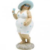 Dame mit Hut, Meerdeko, Sommer, Badefigur Blau/Weiß H27cm