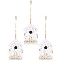 Artikel Frühlingsdeko Deko Vogelhaus Flieder Weiß 11cm 3er-Set, Holzhäuschen
