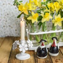 Frühlingsdeko, Metall-Leuchter mit Blumen, Hochzeitsdeko, Kerzenhalter, Tischdeko