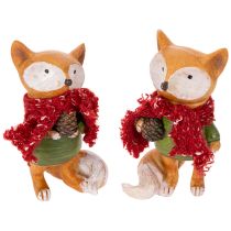 Artikel Dekofigur Fuchs mit Schal und Zapfen 10 cm 2er-Set Polyresin Orange/Grün