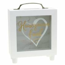 Hochzeitsspardose "Honeymoon Fund" Holz mit Glasfront Weiß H15m