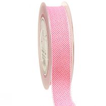 Artikel Geschenkband Fischgrätmuster Pink Weiß 25mm 15m für Floristen & Dekorateure