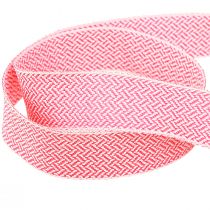 Artikel Geschenkband Fischgrätmuster Pink Weiß 25mm 15m für Floristen & Dekorateure