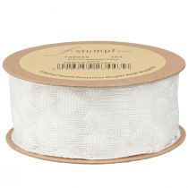 Artikel Geschenkband Herzen Netzband Weiß Glitter 40mm 10m für floristische Dekorationen