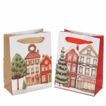 Artikel Weihnachtliche Geschenktüten mit Häusern und Tannenbaum, weiß, 12 x 6 x 16 cm, 2 Stück