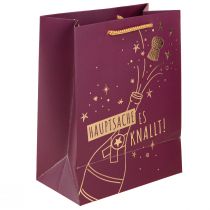 Artikel Geschenktüte „Hauptsache es knallt“ Weinrot Gold 18×10×23cm 2St Stilvolle Verpackung besondere Anlässe