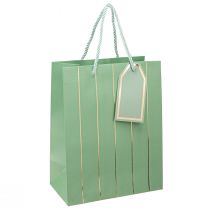 Artikel Geschenktüte Hellgrün Goldene Streifen Tragetasche Geschenkverpackung hochwertig eindrucksvoll 18×10×23cm 1 St