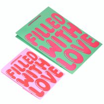 Artikel Geschenktüte mit Henkeln „Filled with Love“ für Dekorateure, 2er-Set, ideal als Geschenkverpackung, im Boho-Stil, in Türkis und Rosa