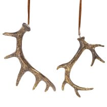 Artikel Geweih-Dekohänger aus Polyresin, 13-15 cm, Braun-Gold, 6er-Set