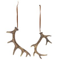 Artikel Geweih-Dekohänger aus Polyresin, 13-15 cm, Braun-Gold, 6er-Set