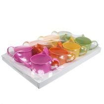 Artikel Bunte Gießkanne Deko Ø11cm H9,5cm zum Bepflanzen, Frühlingstischdeko Metall 8er-Set