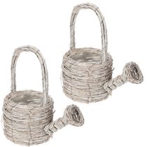 Artikel Gießkanne Deko aus hochwertigem Rattan in weißer Flecht-Optik, 26 cm hoch