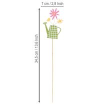 Artikel Frühlingshafte Gießkannenstecker aus Holz, bunte Gartendeko im Set, 12 Stück