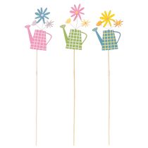 Artikel Frühlingshafte Gießkannenstecker aus Holz, bunte Gartendeko im Set, 12 Stück