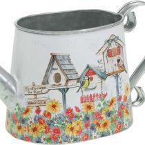 Deko-Gießkanne Metall, Pflanzgefäß, Sommerdeko, Pflanzkanne mit Vogelhäusern H15cm L28cm