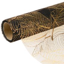 Artikel Organza Tischläufer Schwarz-Gold Dekostoff Eleganz Blättermuster 48x450cm