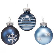 Artikel Glas-Christbaumkugeln Mini in Blau & Silber 9er-Set, Festliche Weihnachtsdeko Ø3cm