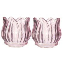 Artikel Glas-Teelichthalter Tulpe Lila Ø7cm H7cm 2St – Romantische Dekoration & Geschenkidee
