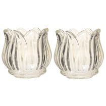 Artikel Glas Teelichthalter Tulpe Klar Ø7cm H7cm 2St - Eleganz & Stil für Floristen