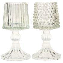 Artikel Elegante Glas-Teelichthalter mit Fuß im 2er-Set – dekorative Punkte & Rillen, Höhe 15 cm