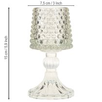 Artikel Elegante Glas-Teelichthalter mit Fuß im 2er-Set – dekorative Punkte & Rillen, Höhe 15 cm