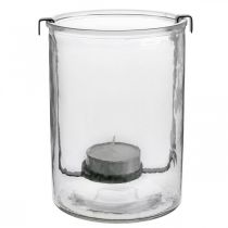 Artikel Windlicht Glas mit Teelichthalter Schwarz Metall Ø13,5×H20cm
