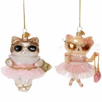 Artikel Katzen Glasanhänger aus Glas mit Tutu, 11 cm, Christbaumschmuck, 2 Stück