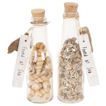 Artikel Glasflasche Set mit Muscheln und Anhänger, ca. 17 cm, Naturdeko, 2 Stück