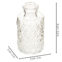Artikel Set aus 6 Mini Glasvasen mit Rautenmuster, transparent, H 9 cm, Ø 5 cm