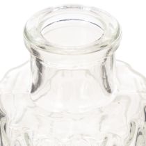 Artikel Set aus 6 Mini Glasvasen mit Rautenmuster, transparent, H 9 cm, Ø 5 cm