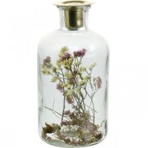 Glas mit Kerzenständer, Glasdeko mit Trockenblumen H16cm Ø8,5cm
