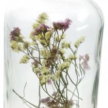 Glas mit Kerzenständer, Glasdeko mit Trockenblumen H16cm Ø8,5cm