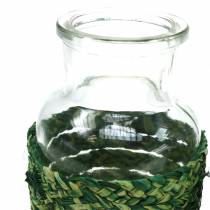 Glasflasche mit Bast Grün H12,5cm 3St