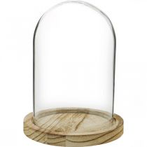 Artikel Dekoglocke, Glaskuppel mit Holzteller, Tischschmuck H16cm Ø12,5cm