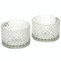 Artikel Glasschale Teelichthalter Klar Retro Rautenmuster Ø10,5cm 2St