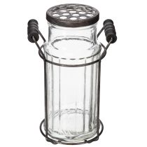 Artikel Vielseitige Glasflasche mit Metallkorb und Deckel für stilvolle Dekoration 20 cm