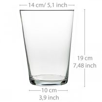 Glasvase konisch, Blumendeko, Tischvase Transparent H19,5cm Ø14cm