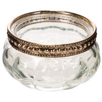 Artikel Teelichthalter aus Glas mit silbernem Metallrand, rund, 6 x 3 cm, 4er-Set