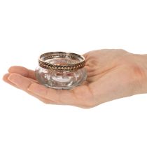 Artikel Teelichthalter aus Glas mit silbernem Metallrand, rund, 6 x 3 cm, 4er-Set