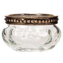 Artikel Teelichthalter aus Glas mit silbernem Metallrand, rund, 6 x 3 cm, 4er-Set