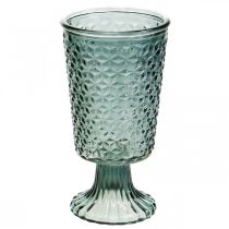 Windlicht mit Fuß, Pokalglas, Deko-Glas Grau Ø10cm H18,5cm