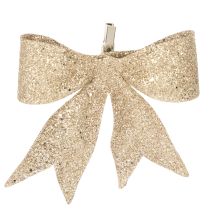 Artikel Glitzerschleife Gold Kunststoff mit Clip 11cm 4er-Set